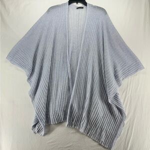 Eileen Fisher Woman Wrap Poncho One Size Ribbed Light Weight Blue Wool Blend